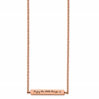 Chisel Stainless Steel Polished Rose IP-plated Enameled CZ Enjoy the Little Things Bar on a Cable Chain Necklace with a 2 Inch Extension, 16" view 1