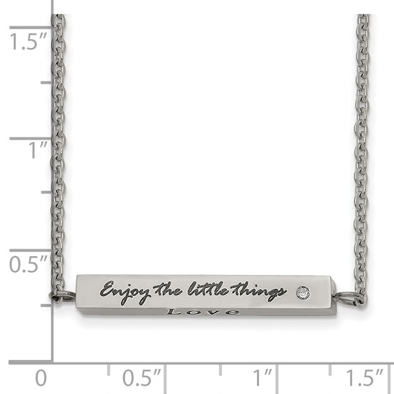 Chisel Stainless Steel Polished and Enameled with CZ ENJOY THE LITTLE THINGS Bar on a 16 inch Cable Chain with a 2 inch Extension Necklace