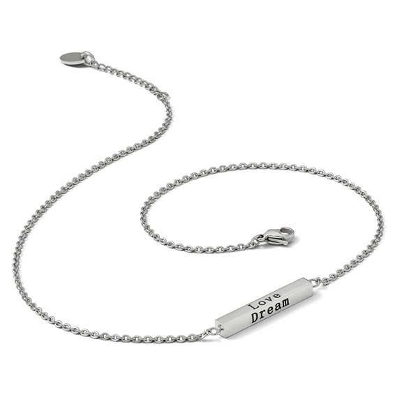 Chisel Stainless Steel Polished and Enameled with CZ ENJOY THE LITTLE THINGS Bar on a 16 inch Cable Chain with a 2 inch Extension Necklace