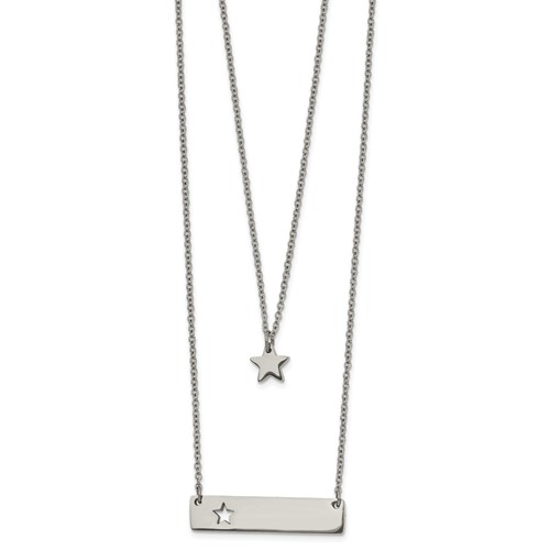 Chisel Stainless Steel Polished Star and Bar Multi Strand Cable Chain Necklace with a 1.5 Inch Extension, 15.5"