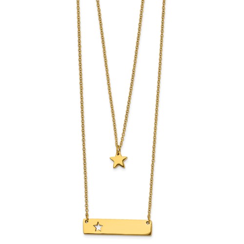 Chisel Stainless Steel Polished Yellow IP-plated Star and Bar Multi Strand Cable Chain Necklace with a 1.5 Inch Extension, 15.5"