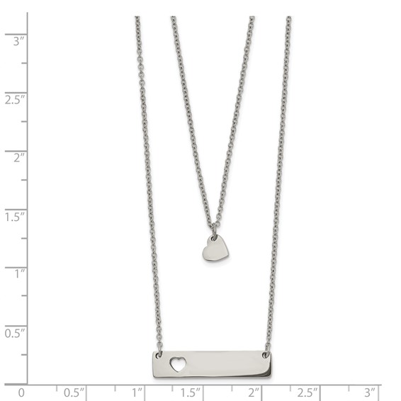 Chisel Stainless Steel Polished Heart and Bar Multi Strand 15.5 inch Cable Chain with a 1.5 inch Extension Necklace