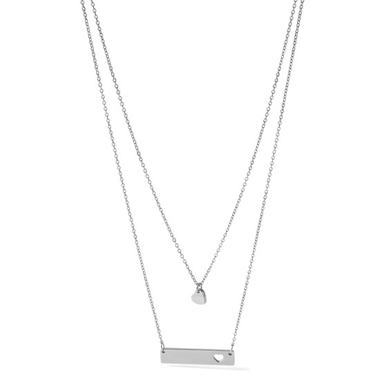 Chisel Stainless Steel Polished Heart and Bar Multi Strand 15.5 inch Cable Chain with a 1.5 inch Extension Necklace
