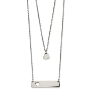 Chisel Stainless Steel Polished Heart and Bar Multi Strand 15.5 inch Cable Chain with a 1.5 inch Extension Necklace