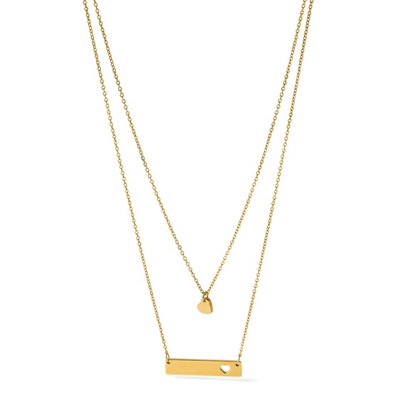 Chisel Stainless Steel Polished Yellow IP-plated Heart and Bar Multi Strand 15.5 inch Cable Chain with a 1.5 inch Extension Necklace