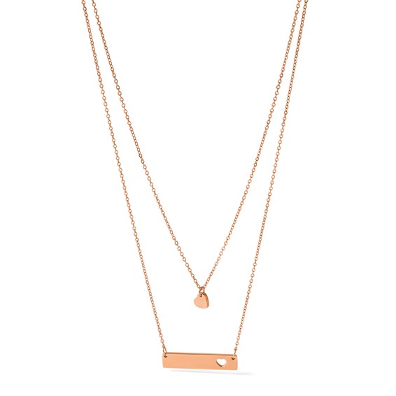 Chisel Stainless Steel Polished Rose IP-plated Heart and Bar Multi Strand 15.5 inch Cable Chain with a 1.5 inch Extension Necklace