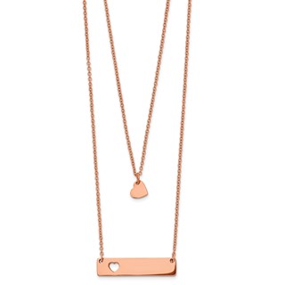 Chisel Stainless Steel Polished Rose IP-plated Heart and Bar Multi Strand 15.5 inch Cable Chain with a 1.5 inch Extension Necklace