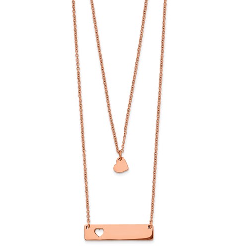 Chisel Stainless Steel Polished Rose IP-plated Heart and Bar Multi Strand Cable Chain Necklace with a 1.5 Inch Extension, 15.5"