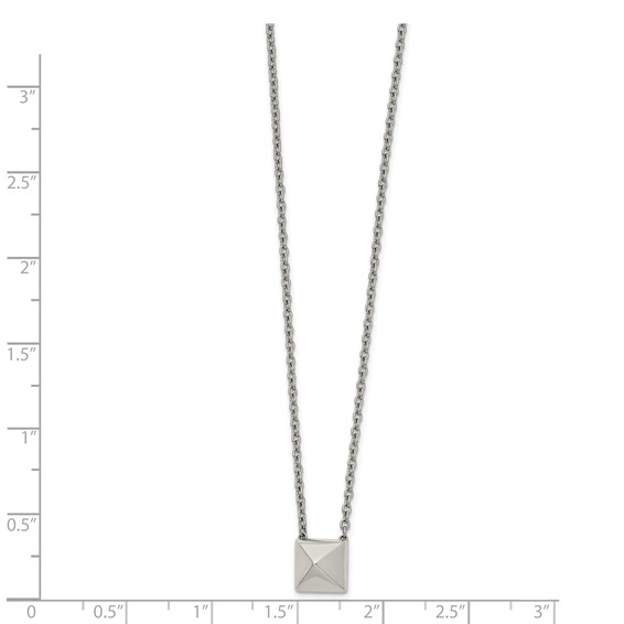 Stainless Steel Polished Pendant Square Stud 16in w/2 in ext  Necklace