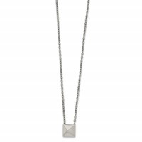 Stainless Steel Polished Pendant Square Stud Necklace with 2 in Ext, 16" view 1