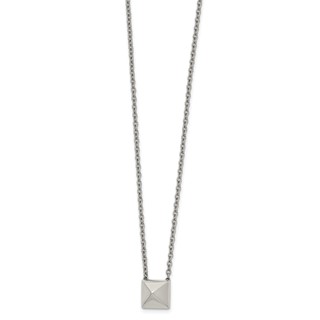 Stainless Steel Polished Pendant Square Stud 16in w/2 in ext  Necklace