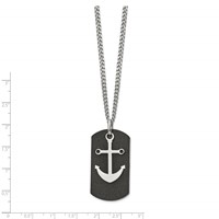 Stainless Steel Polished Black IP-plated Laser Cut Anchor Necklace, 22" view 2