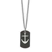 Stainless Steel Polished Black IP-plated Laser Cut Anchor Necklace, 22" view 1