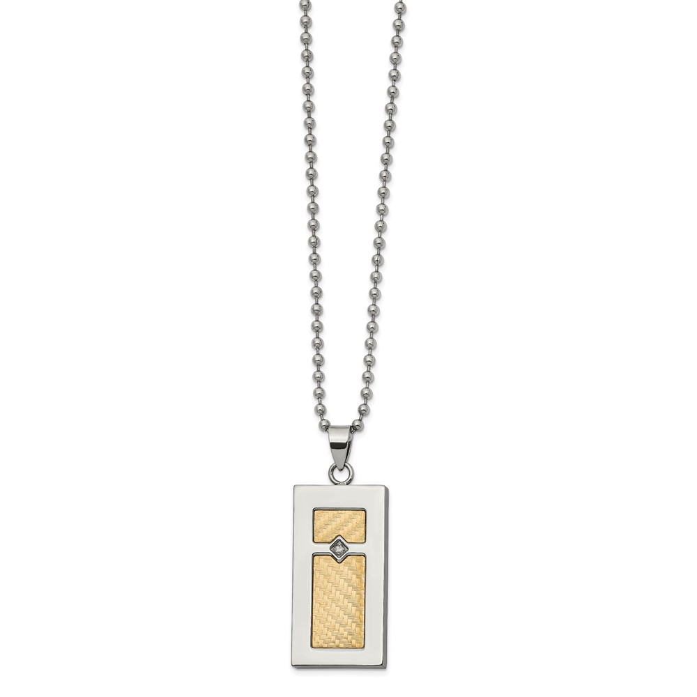 Stainless Steel Polished w/18k Gold Accent .025ct Diamond 24in Necklace