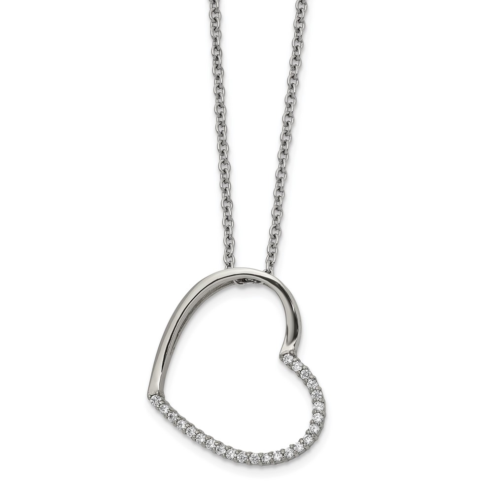 Stainless Steel Polished CZ Heart 20 inch Necklace