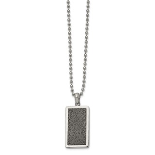 Chisel Stainless Steel Polished with Black Stoving Varnish Rectangle Dog Tag on a 22 inch Ball Chain Necklace