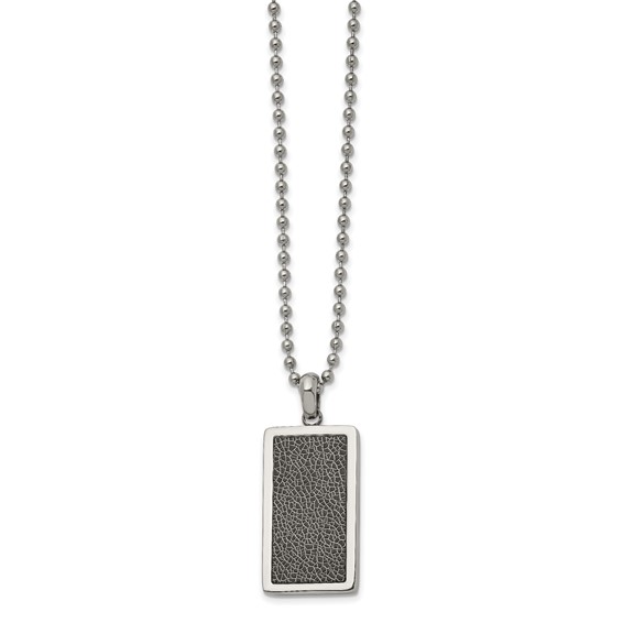 Chisel Stainless Steel Polished with Black Stoving Varnish Rectangle Dog Tag on a 22 inch Ball Chain Necklace