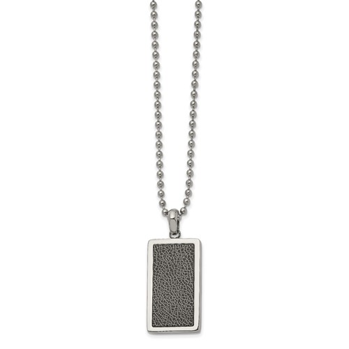 Chisel Stainless Steel Polished Necklace with Black Stoving Varnish Rectangle Dog Tag on a Ball Chain, 22"