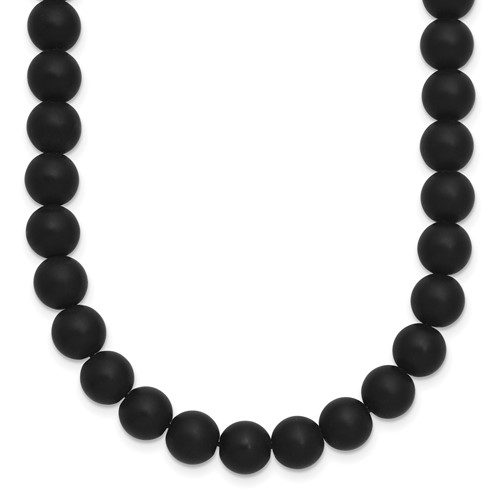 Chisel Stainless Steel Brushed Necklace with Black Agate and Antiqued Clasp, 27"