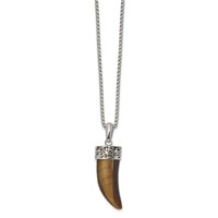 Chisel Stainless Steel Polished Tiger's Eye Horn Pendant on a 24 Inch Box Chain Necklace view 2