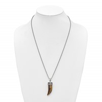 Chisel Stainless Steel Polished Tiger's Eye Horn Pendant on a 24 Inch Box Chain Necklace view 3