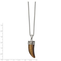 Chisel Stainless Steel Polished Tiger's Eye Horn Pendant on a 24 Inch Box Chain Necklace view 4