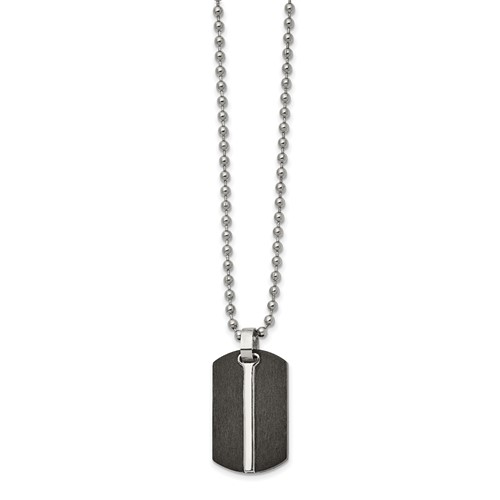 Chisel Stainless Steel Brushed and Polished Black IP-plated Dog Tag on a Ball Chain Necklace, 24"