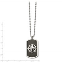 Chisel Stainless Steel Brushed and Polished Black IP-plated Compass Dog Tag on a Ball Chain Necklace, 24" view 2
