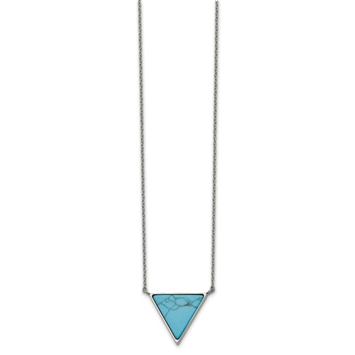 Chisel Stainless Steel Polished Reconstructed Howlite Triangle on an Cable Chain Plus a 2 Inch Extension Necklace, 18"