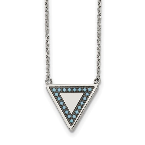 Chisel Stainless Steel Polished Necklace with Reconstructed Turquoise Triangle on a Cable Chain with a 2 Inch Extension, 17.75"