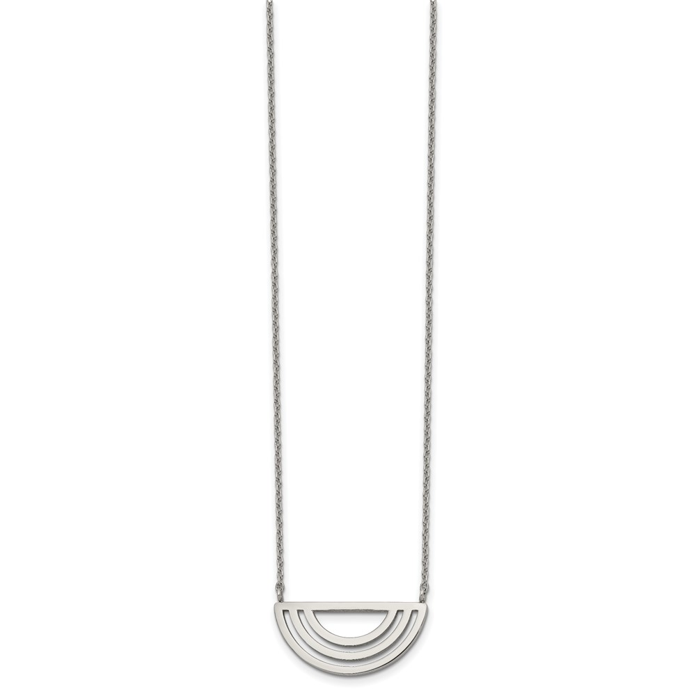 Stainless Steel Polished Half Circle Necklace with 2in Ext, 18"
