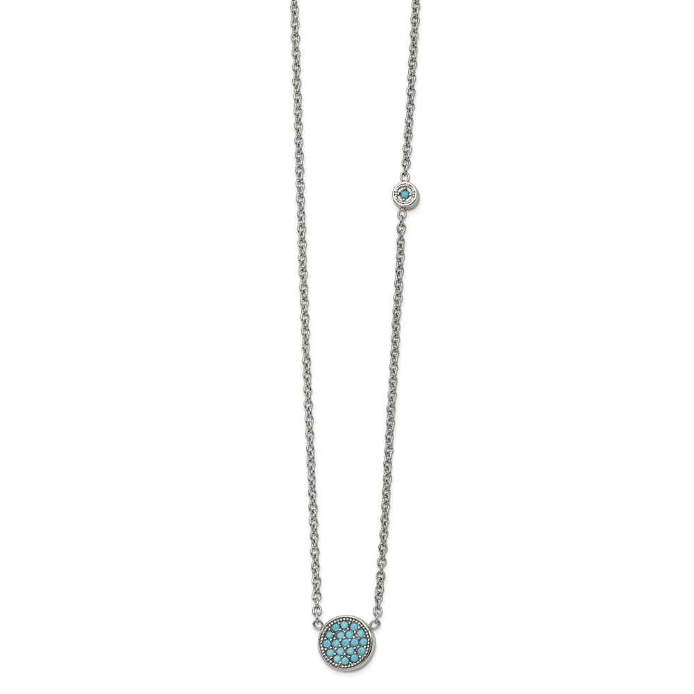 Stainless Steel Polished Reconstructed Turquoise  w/2in ext Necklace