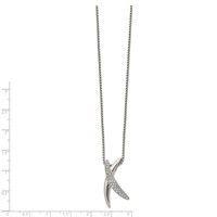 Stainless Steel Polished Necklace with Crystal X, 16" view 2