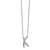 Stainless Steel Polished Necklace with Crystal X, 16" view 1