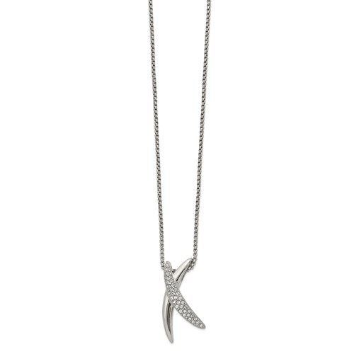 Stainless Steel Polished Necklace with Crystal X, 16"