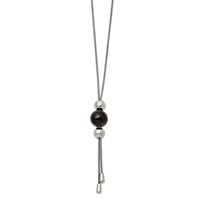 Chisel Stainless Steel Polished Black IP-plated Bead Tassel Adjustable to Snake Chain Necklace - 26in view 1