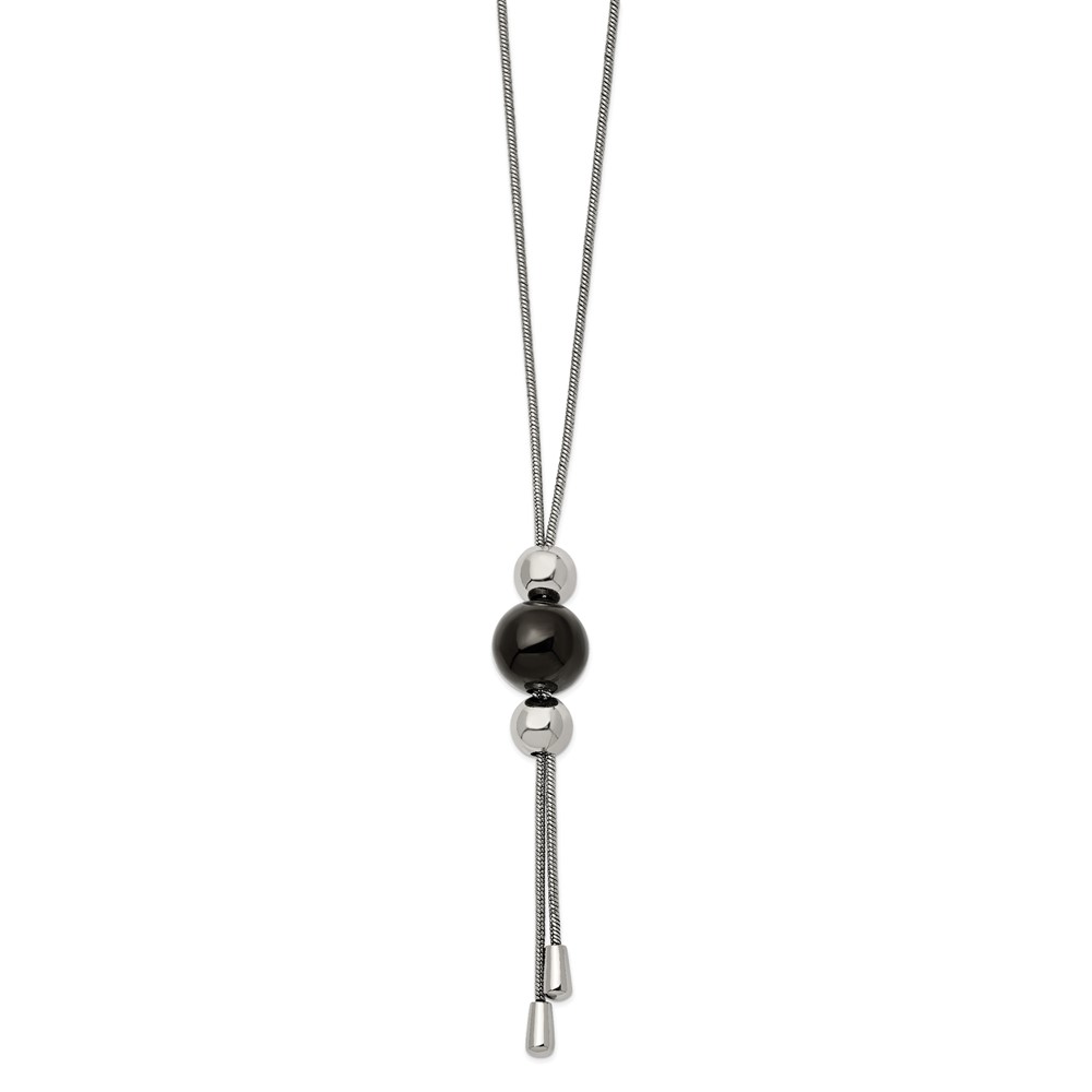 Stainless Steel Polished Black IP Bead Tassel Adjustable to 26in Necklace