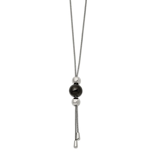 Chisel Stainless Steel Polished Black IP-plated Bead Tassel Adjustable to Snake Chain Necklace, 26"