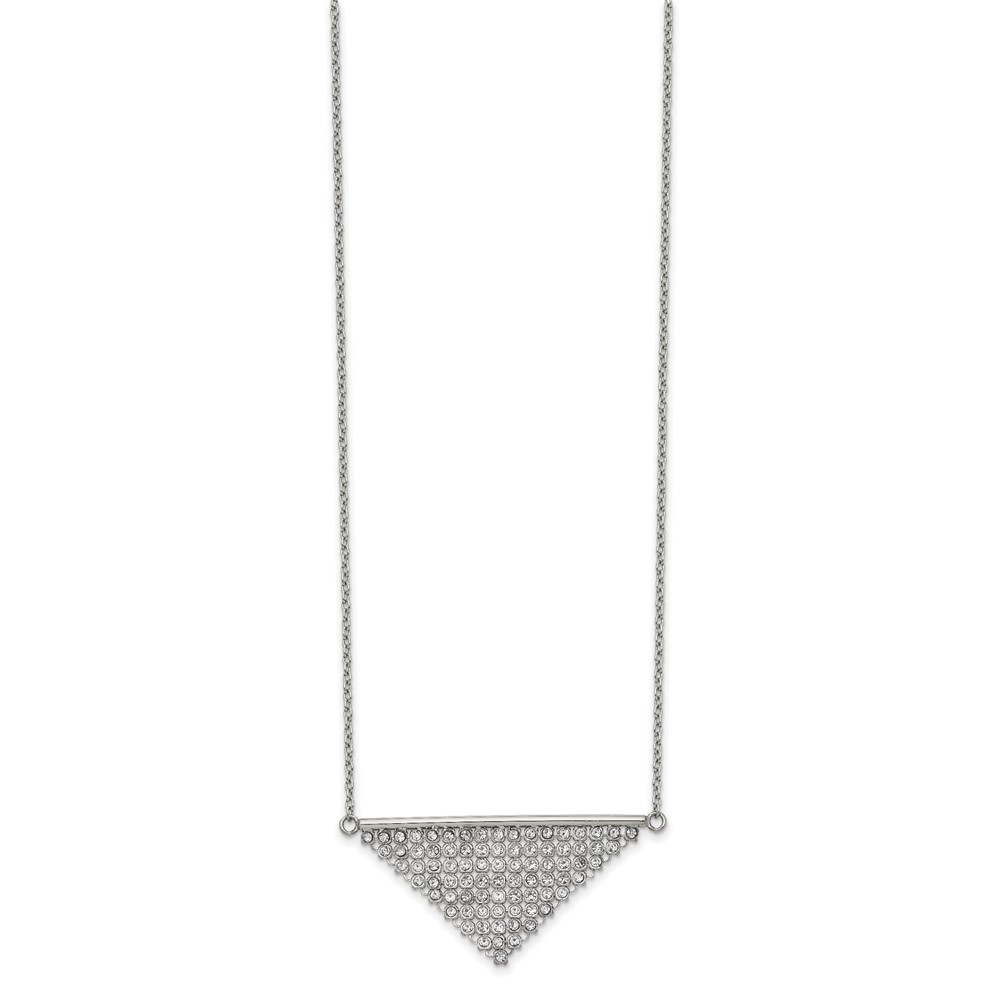 Stainless Steel Polished Preciosa Crystal Triangle 16in w/2in ext Necklace