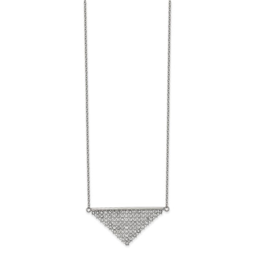 Stainless Steel Polished Preciosa Crystal Triangle Necklace with 2in Ext, 16"