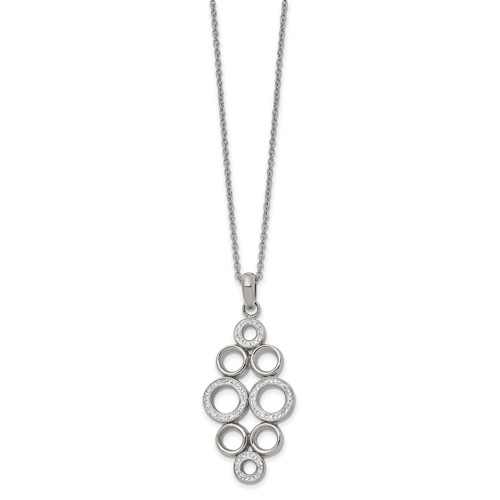 Chisel Stainless Steel Polished Preciosa Crystal Circles Pendant on a Cable Chain Necklace with a 2 Inch Extension, 16"