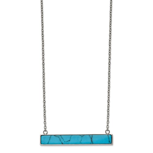 Chisel Stainless Steel Polished Reconstructed Howlite Bar on a Cable Chain Necklace with a 1.75 Inch Extension, 17.75"