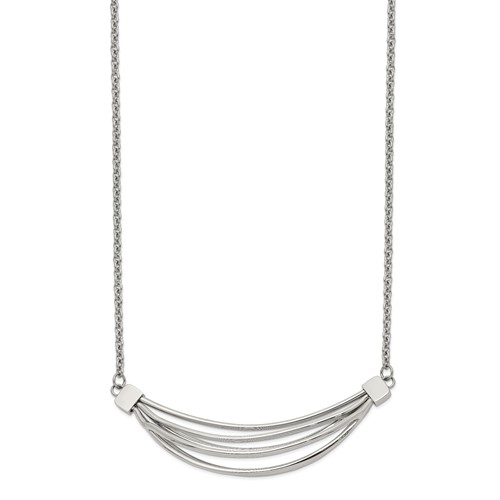 Chisel Stainless Steel Polished 3D Curved Bars on a Cable Chain Necklace with a 2 Inch Extension, 20"