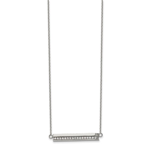Chisel Stainless Steel Polished Necklace with CZ Bar on a Cable Chain with a 1 Inch Extension, 18"