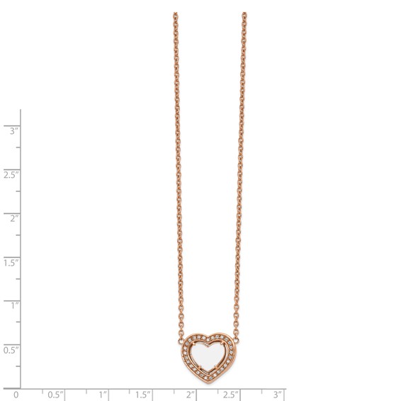 Chisel Stainless Steel Polished Rose IP-plated White Enamel with CZ Heart on a 19 inch Cable Chain with a 2 inch Extension Necklace
