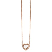 Chisel Stainless Steel Polished Rose IP-plated White Enamel Necklace with CZ Heart on a Cable Chain with a 2 Inch Extension, 19" view 1