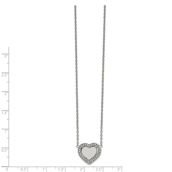 Chisel Stainless Steel Polished CZ Heart on a 19.25 inch Cable Chain with a 2 inch Extension Necklace