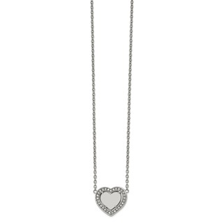 Chisel Stainless Steel Polished CZ Heart on a 19.25 inch Cable Chain with a 2 inch Extension Necklace