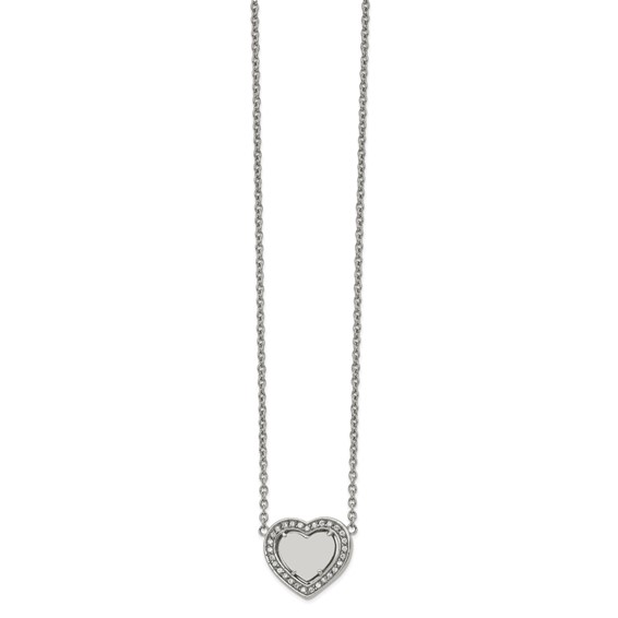 Chisel Stainless Steel Polished CZ Heart on a 19.25 inch Cable Chain with a 2 inch Extension Necklace