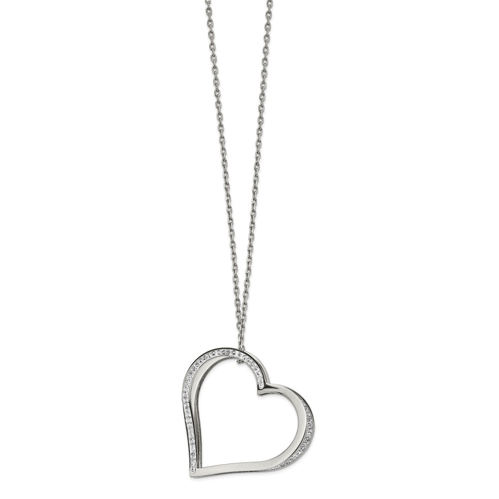 Stainless Steel Polished w/Preciosa Crystal Heart 18in w/2in ext Necklace